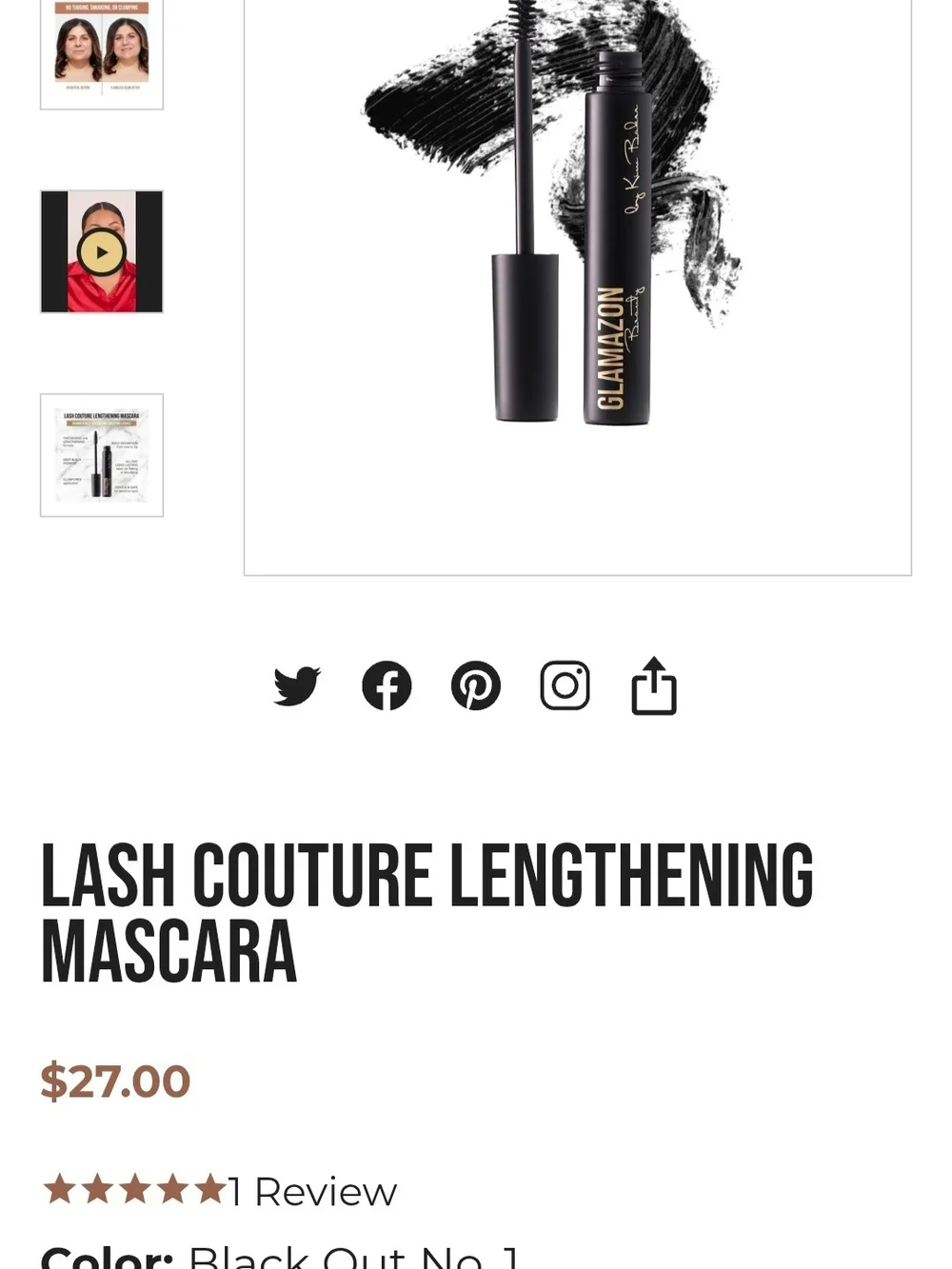 Glamazon Beauty Lash Couture Lengthening Mascara Black Out No. 1 0.35 oz